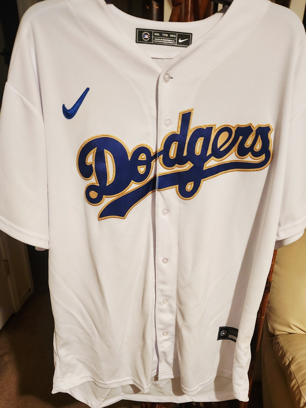 Nike Los Angeles Dodgers White and Blue Team Jersey